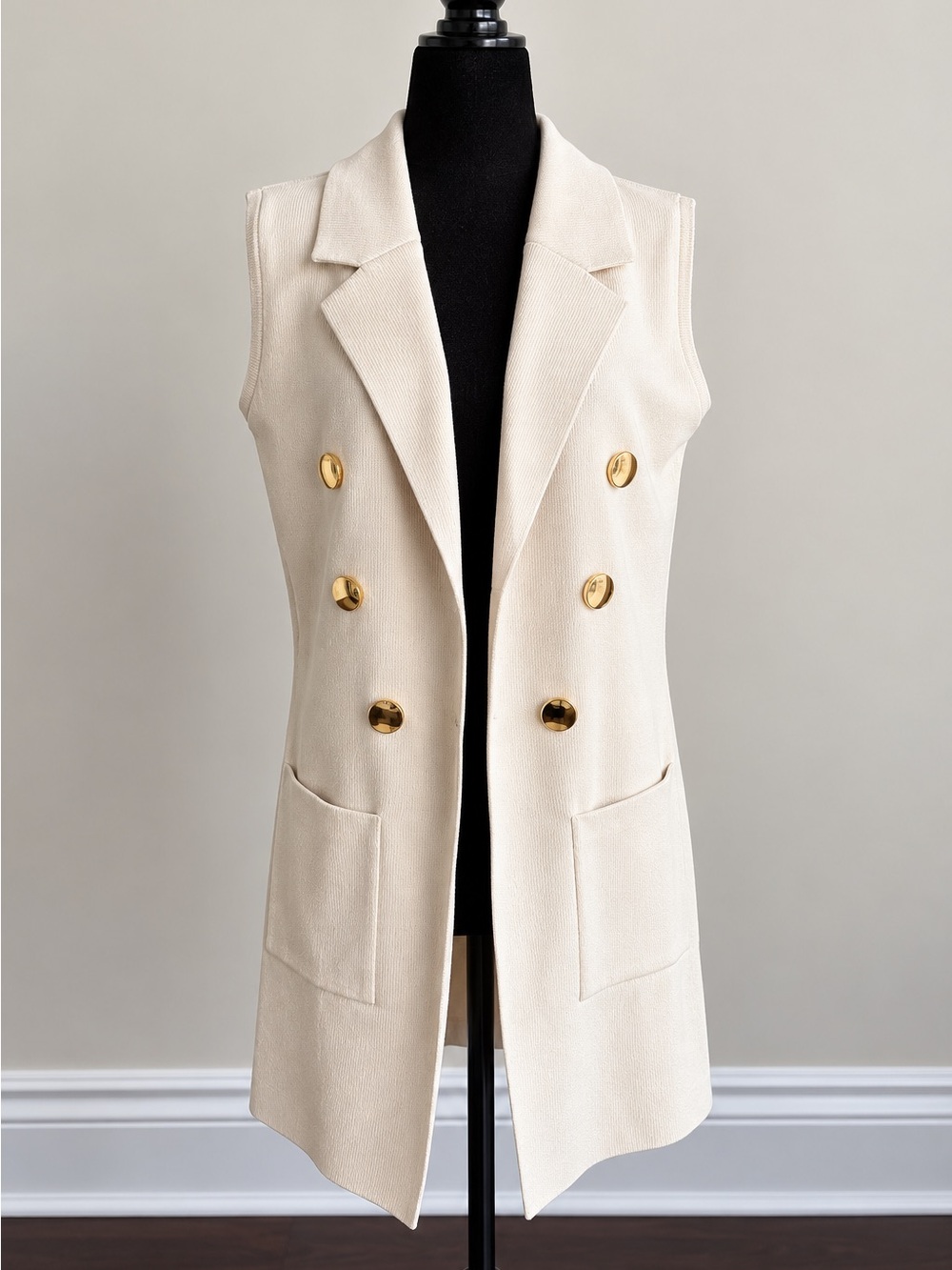 Sioni Ivory Longline Double Breasted Blazer Vest NWT M